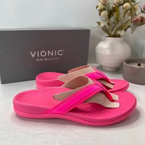 Vionic Beach Tide Flip Flops Pink Slide Sandals Cotton Canvas Women 8